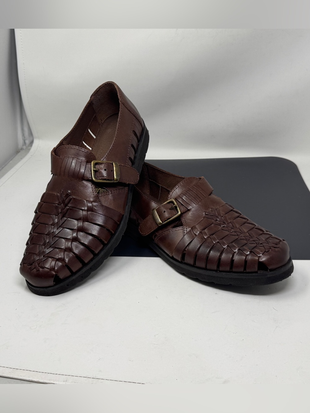 Giorgio Brutini Men 8 M Dress Shoe Loafer Brown Woven Leather Casual Work Buckle